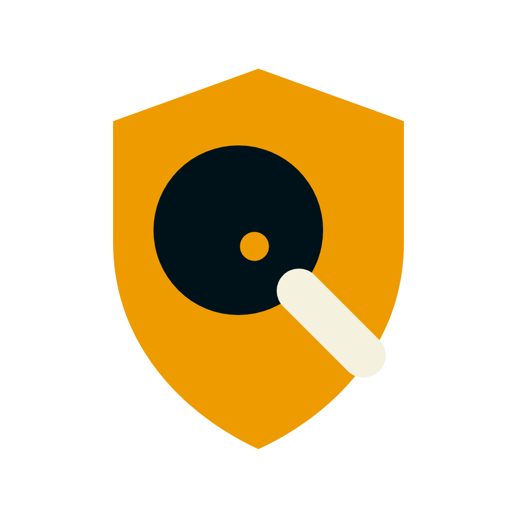 Safety Spotters magnifying-shield mark, reversed for dark backgrounds
